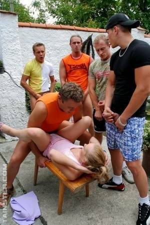 Clothed Euro slut takes on five men during a gangbang on patio on tubephoto.pics