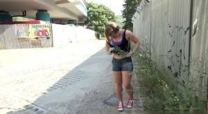 White girl pulls down her panties before squatting for a piss on country road on tubephoto.pics