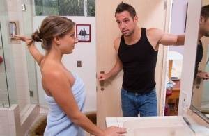 Skinny wife Presley Hart seduces her husband's friend in a bathroom on tubephoto.pics